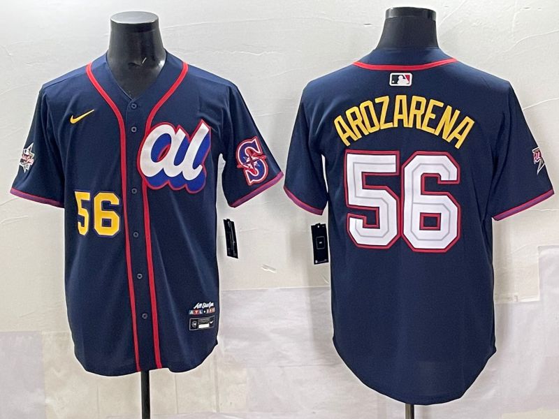 Men 2025 Seattle Mariners 56 Arozarena Drak Blue All star Nike MLB Jersey style 06